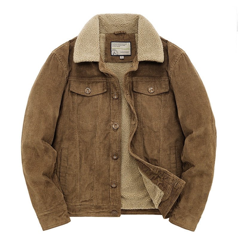 Men Corduroy Short Jacket Warm Loose Parka - Image 5