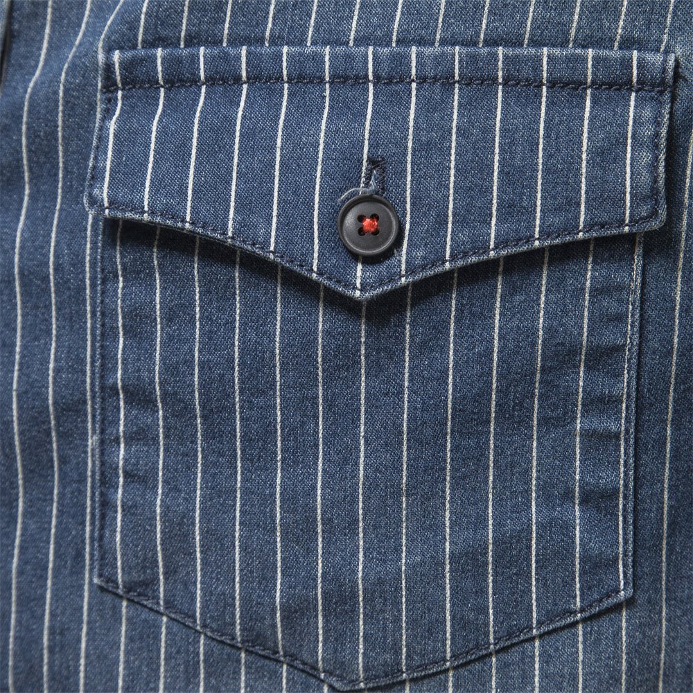 Cotton Men Denim Shirts Striped Stretch Long Sleeve - Image 5