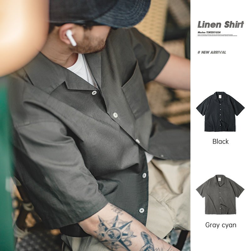 Cuban Collar Linen Shirt Man Japanese Retro Loose Male Clothing - Image 7