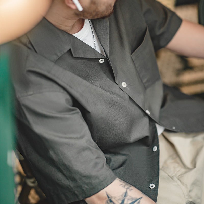 Cuban Collar Linen Shirt Man Japanese Retro Loose Male Clothing - Image 6