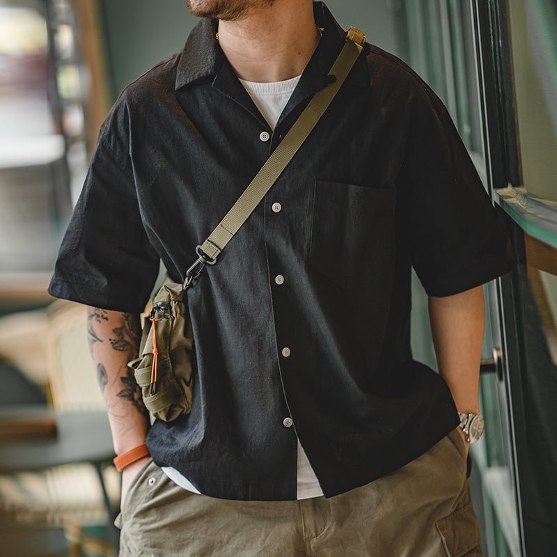 Cuban Collar Linen Shirt Man Japanese Retro Loose Male Clothing - Image 4