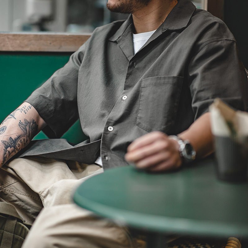 Cuban Collar Linen Shirt Man Japanese Retro Loose Male Clothing - Image 5