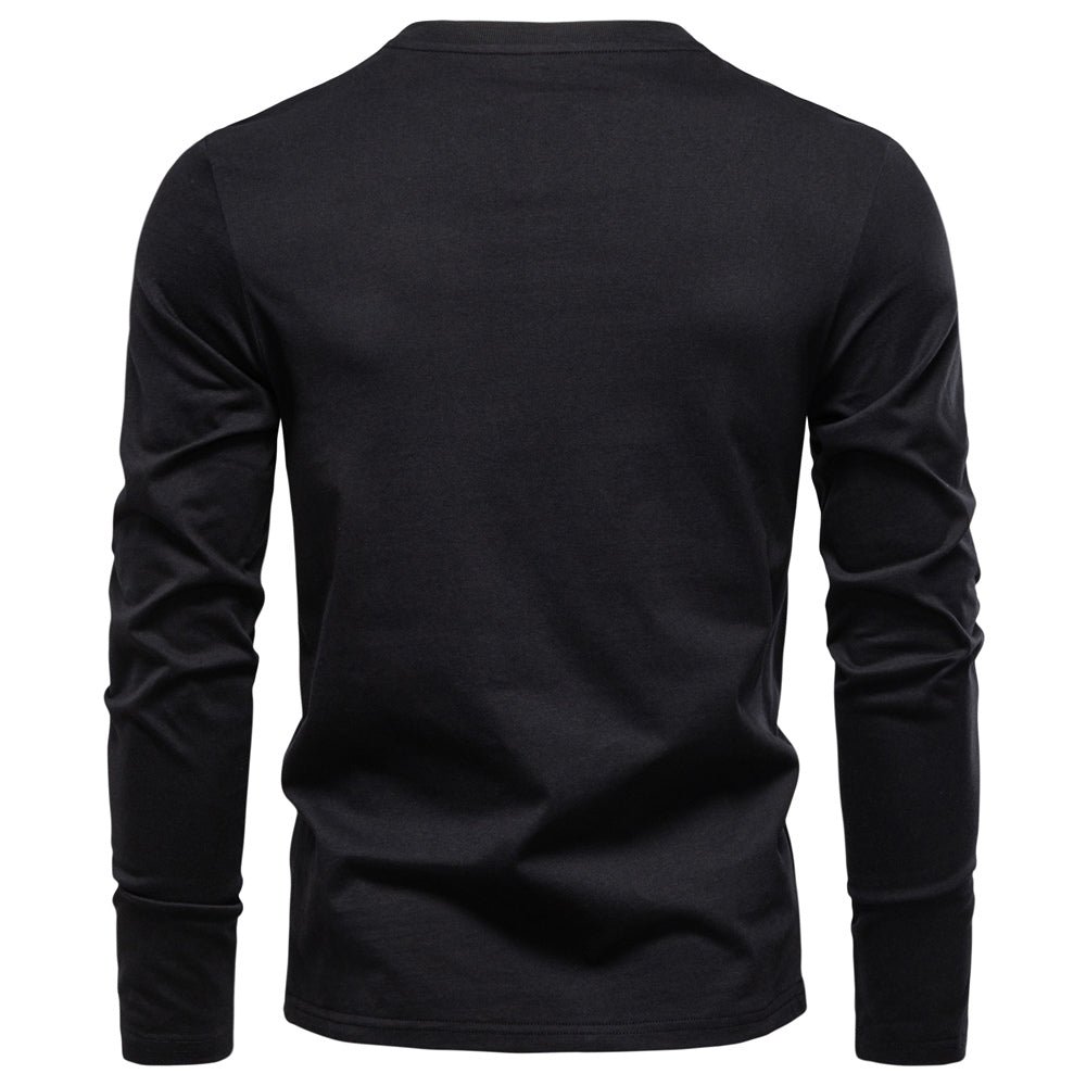 Fashion Pure Cotton Henley Collar Long T Shirt - Image 5