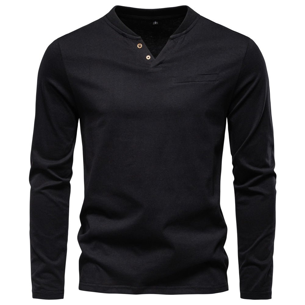 Fashion Pure Cotton Henley Collar Long T Shirt - Image 4