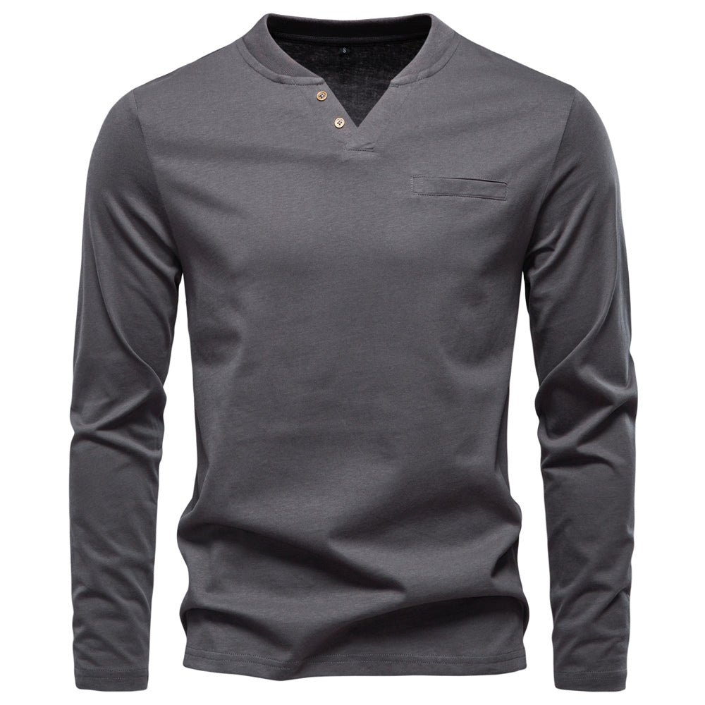 Fashion Pure Cotton Henley Collar Long T Shirt - Image 3