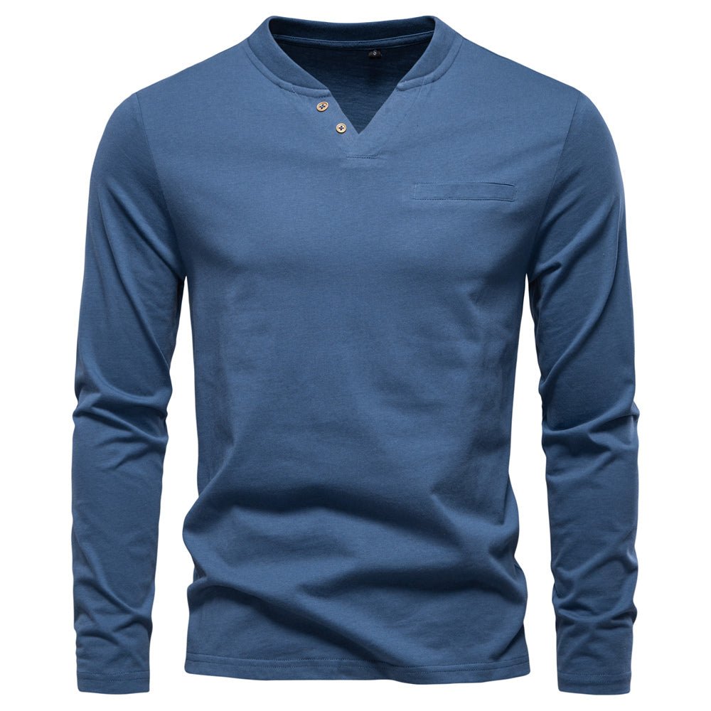 Fashion Pure Cotton Henley Collar Long T Shirt - Image 2