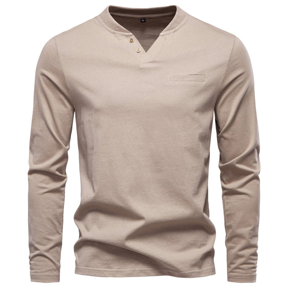 Fashion Pure Cotton Henley Collar Long T Shirt