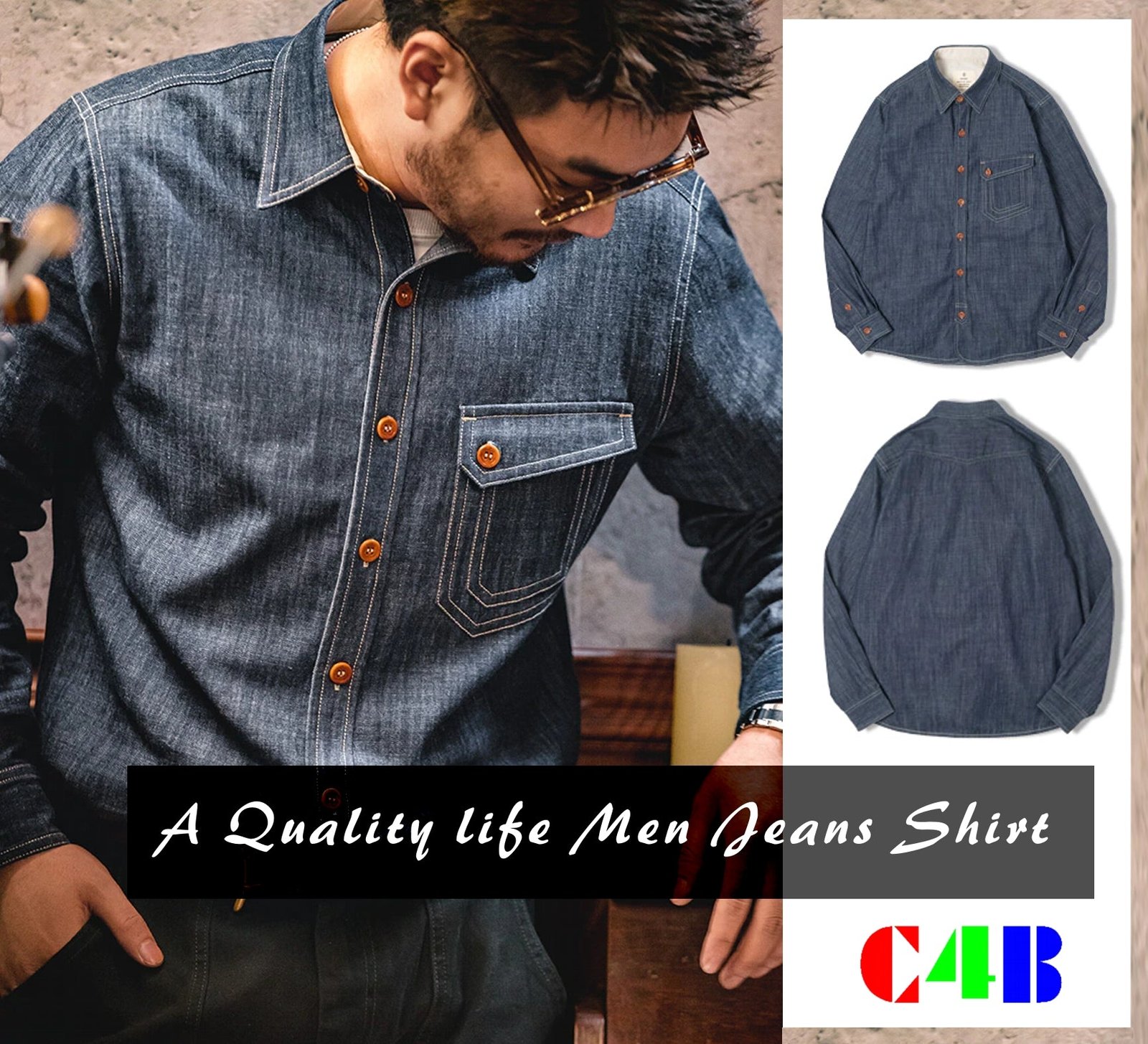 Men Jeans Indigo Washed Solid Work Shirt - Image 11