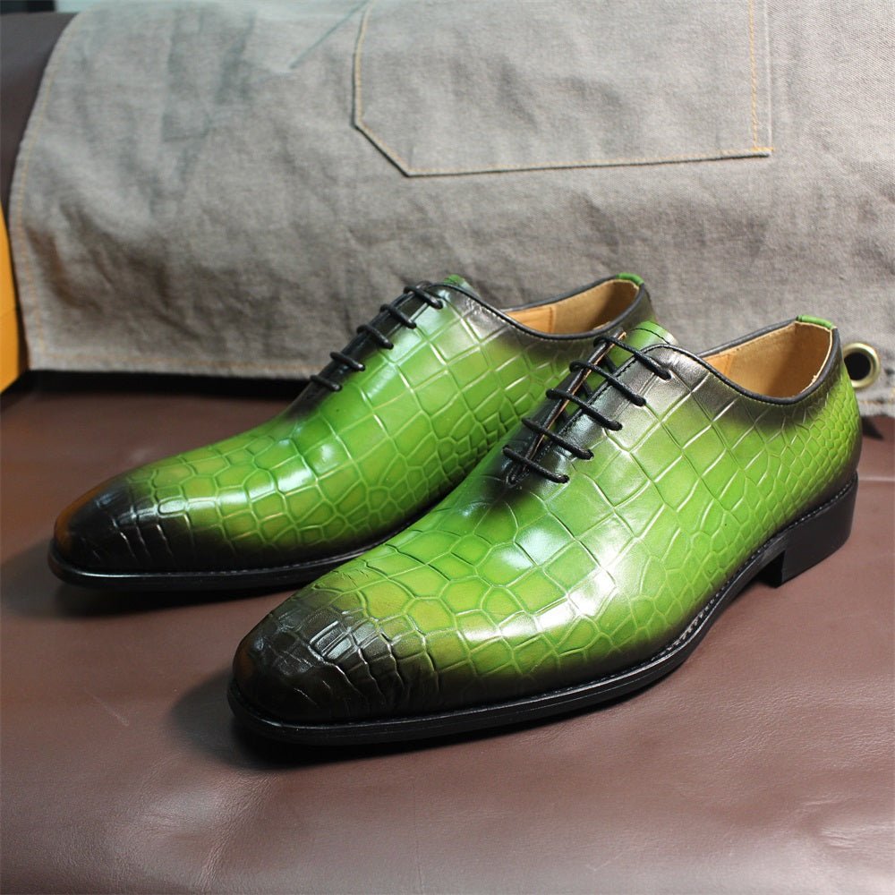 Men Genuine Cow Leather Green Dress Shoes Crocodile - Image 7