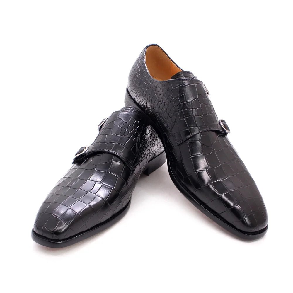 Genuine Leather Luxury Crocodile Print Double Buckle Pointed Toe - Image 9
