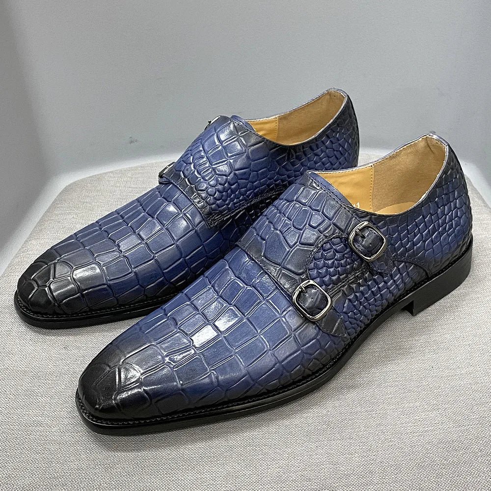 Genuine Leather Luxury Crocodile Print Double Buckle Pointed Toe - Image 10