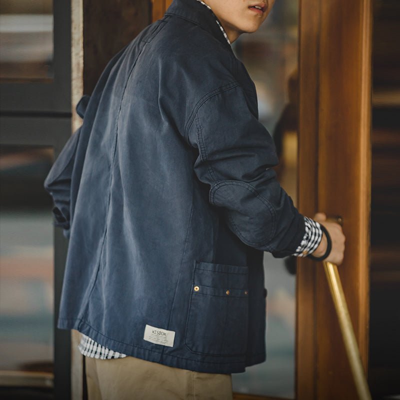 Men Jackets Cotton Navy Blue Washed Coat - Image 2