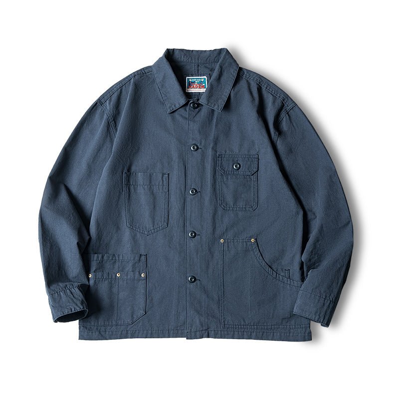 Men Jackets Cotton Navy Blue Washed Coat - Image 8