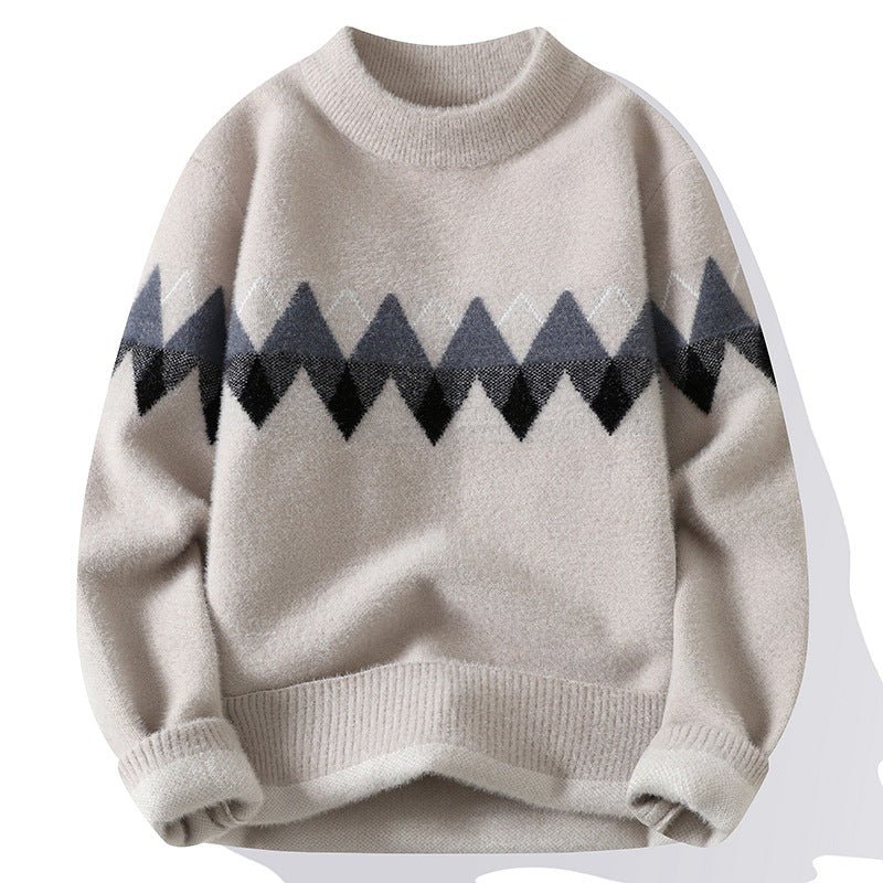 Men Retro Round Neck Pullover Knit Sweater