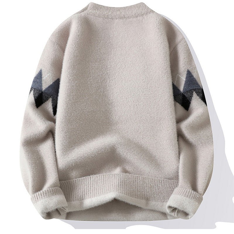 Men Retro Round Neck Pullover Knit Sweater - Image 3