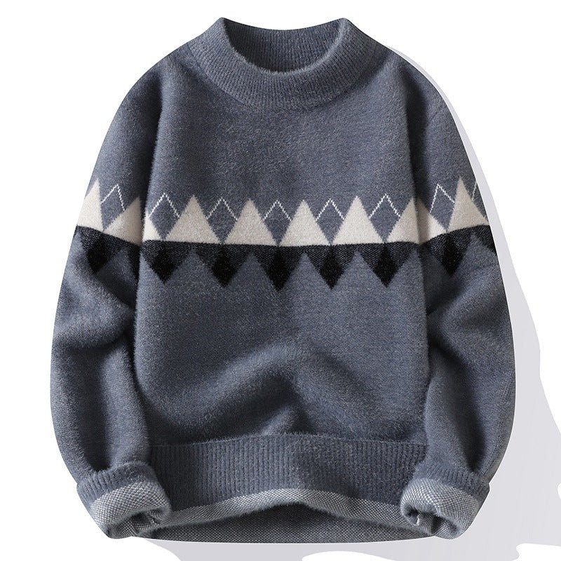 Men Retro Round Neck Pullover Knit Sweater - Image 4