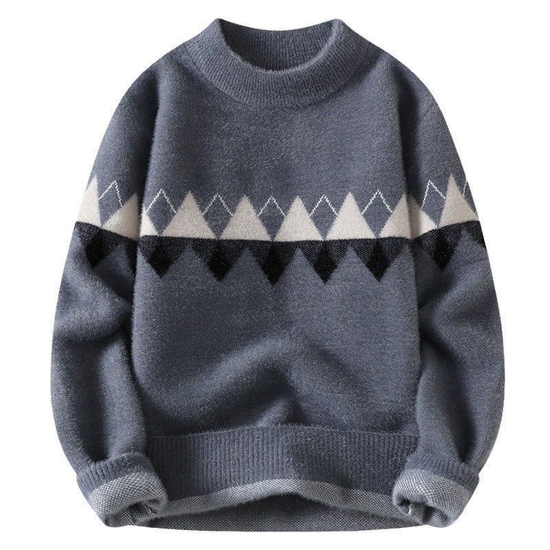Men Retro Round Neck Pullover Knit Sweater - Image 5