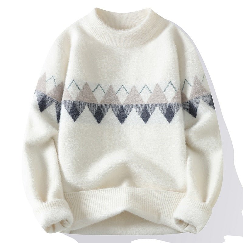 Men Retro Round Neck Pullover Knit Sweater - Image 7