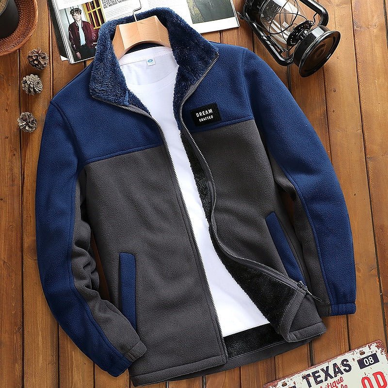 Men Black Fleece Hiking Outdoors Sports Coat