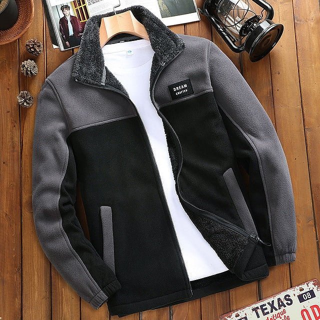Men Black Fleece Hiking Outdoors Sports Coat - Image 10