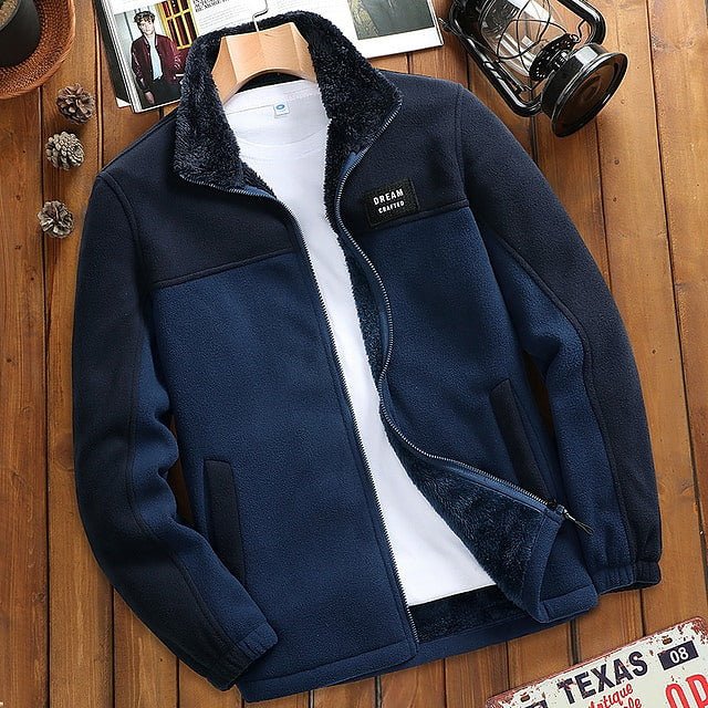Men Black Fleece Hiking Outdoors Sports Coat - Image 4