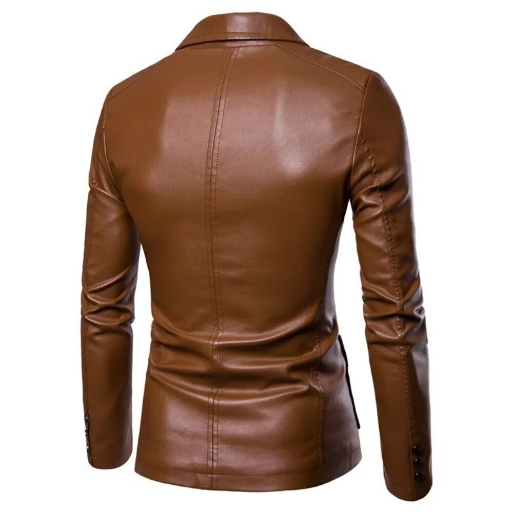 Men Business PU Blazers Jacket - Image 2