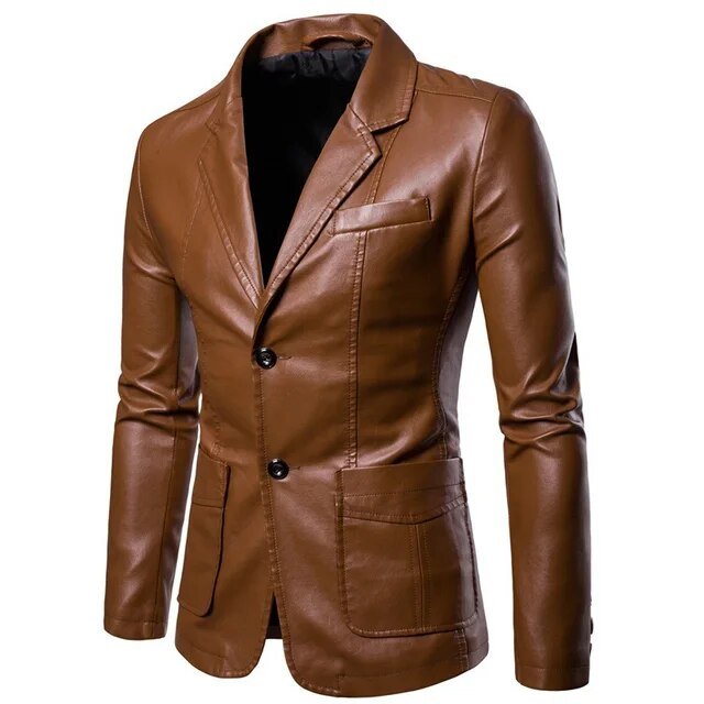 Men Business PU Blazers Jacket - Image 5