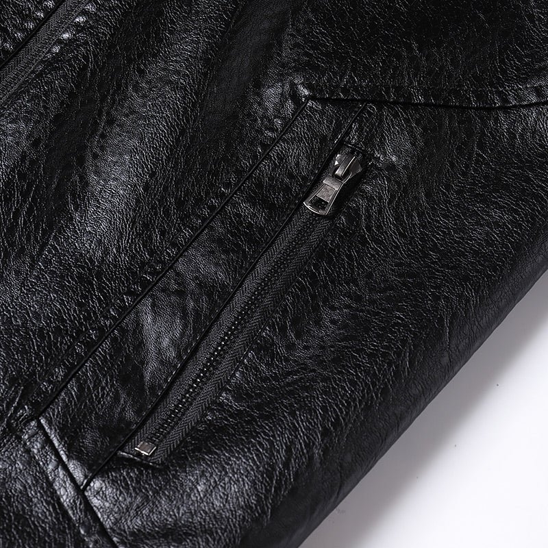 Men Coats Motorcycle Leather Jacket Winter Overcoat - Image 7