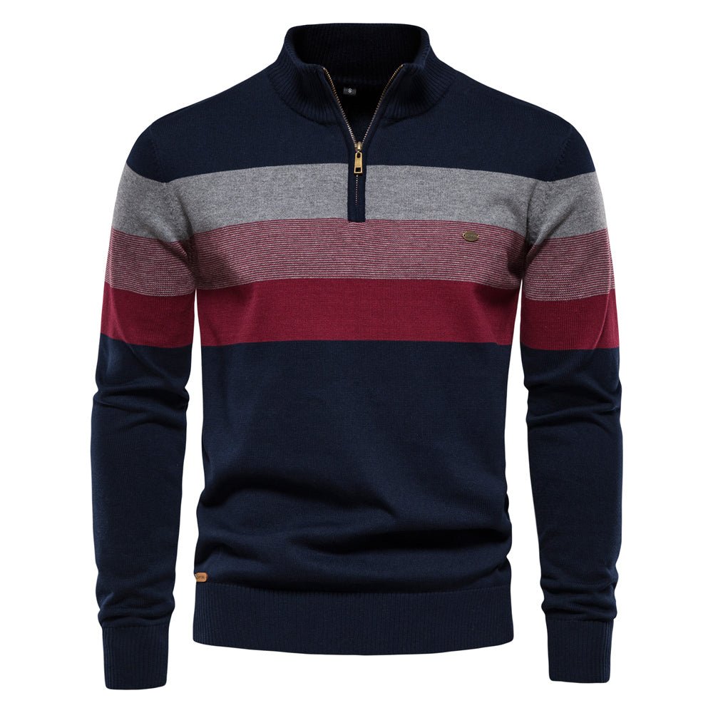 Men Cotton Mock Neck Stand Collar Sweaters - Image 6
