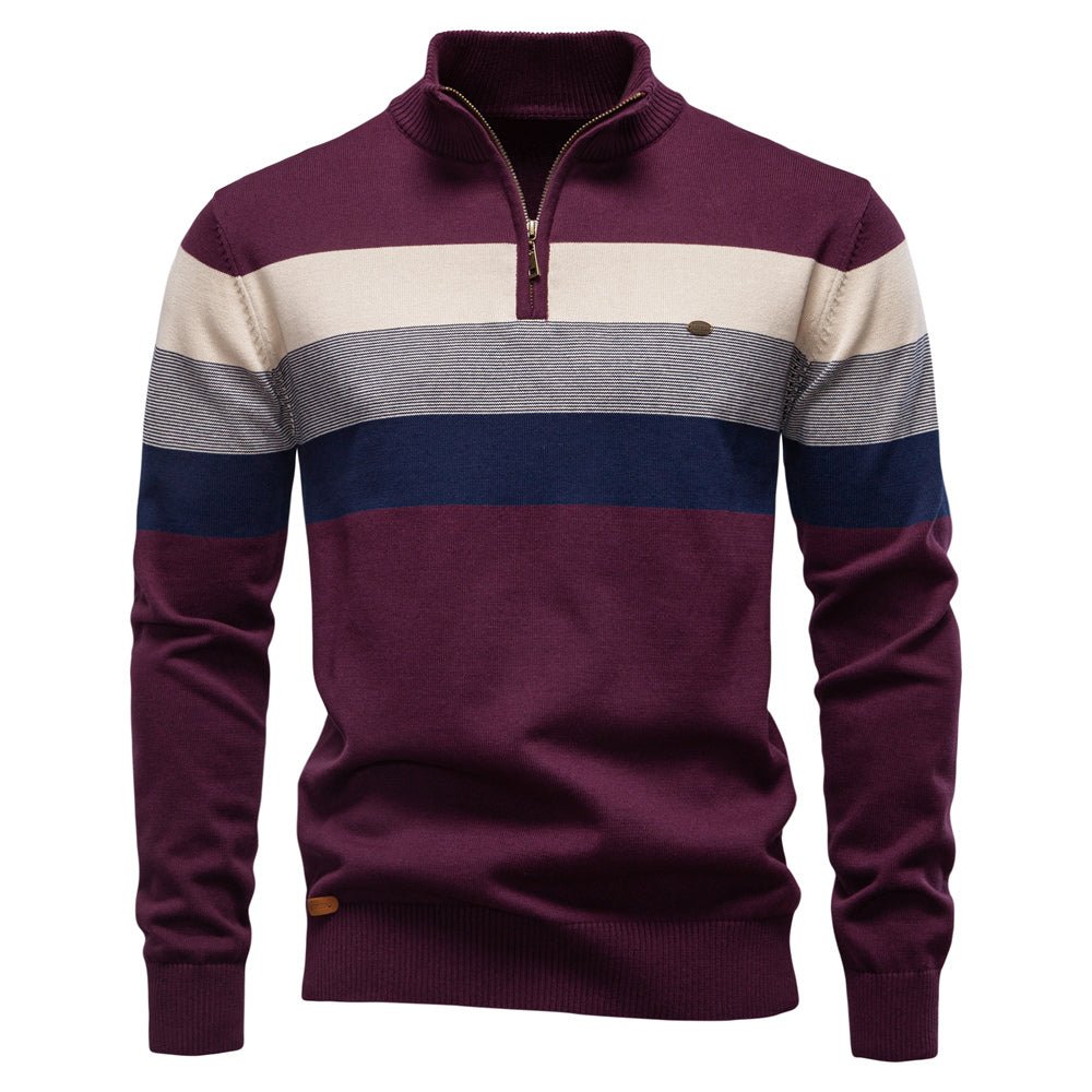Men Cotton Mock Neck Stand Collar Sweaters - Image 3