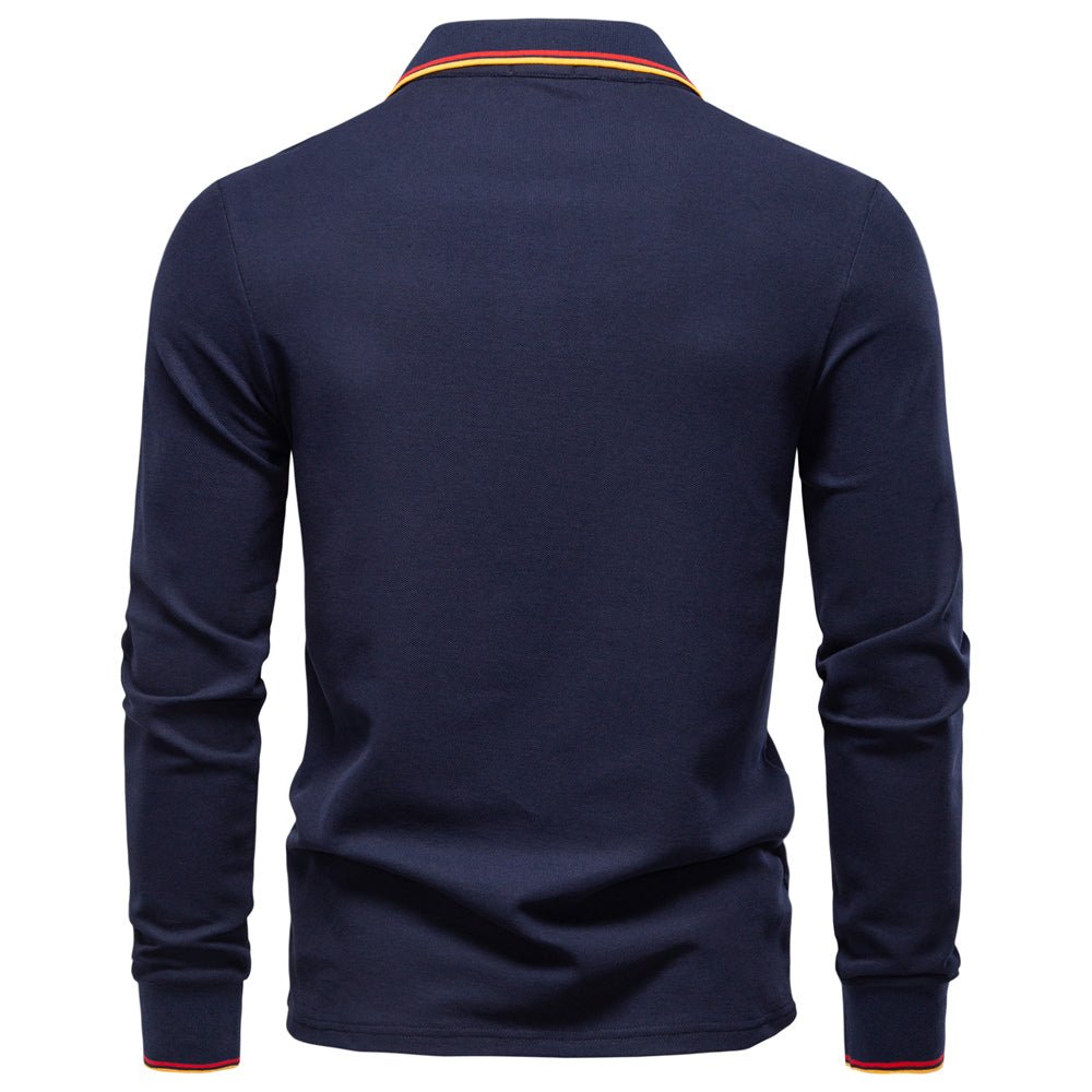 Men Cotton Solid Color Long Sleeve Polo Sweater - Image 7