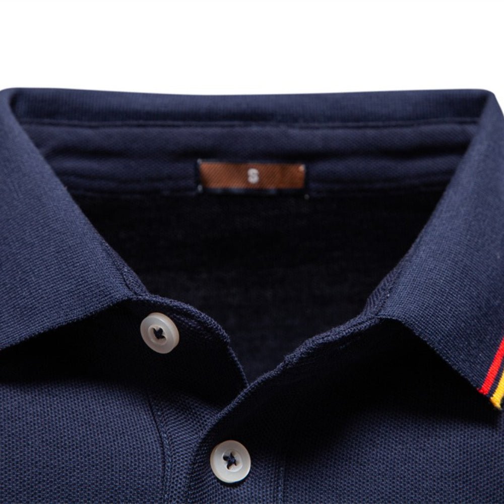 Men Cotton Solid Color Long Sleeve Polo Sweater - Image 8