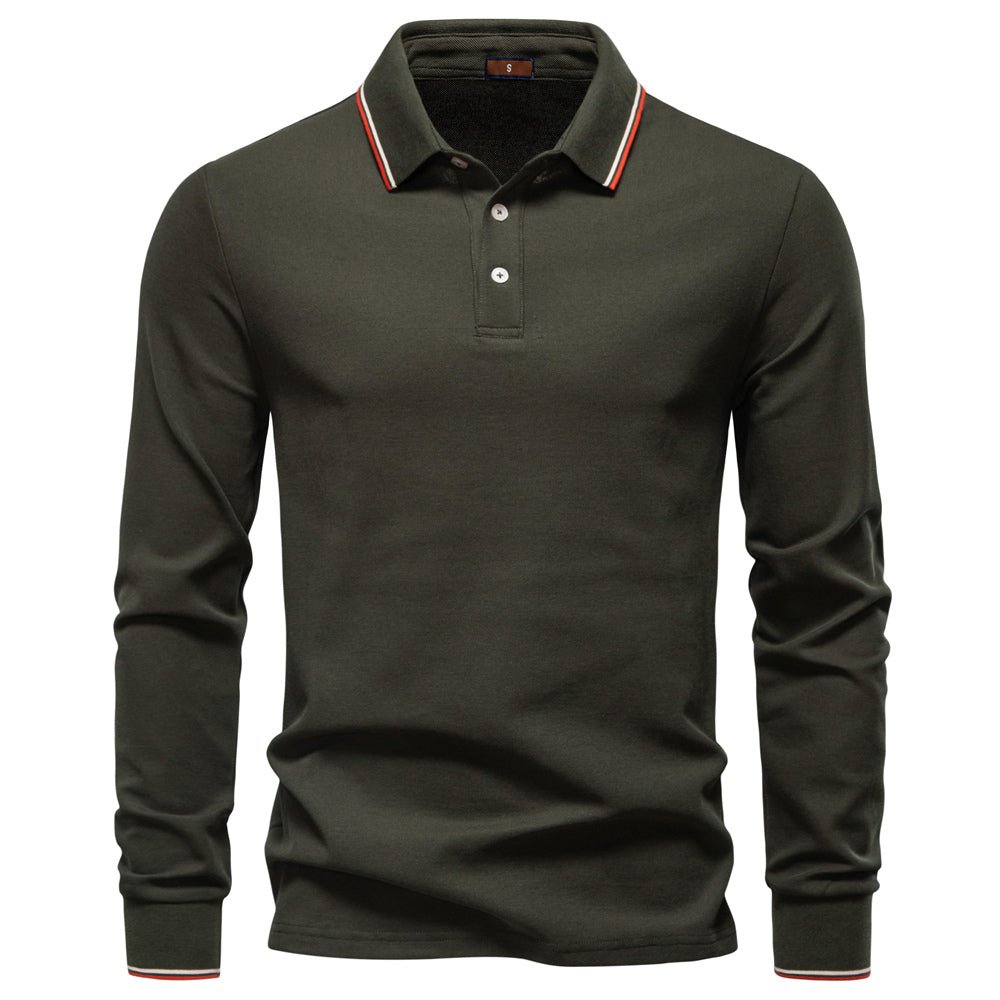 Men Cotton Solid Color Long Sleeve Polo Sweater - Image 4