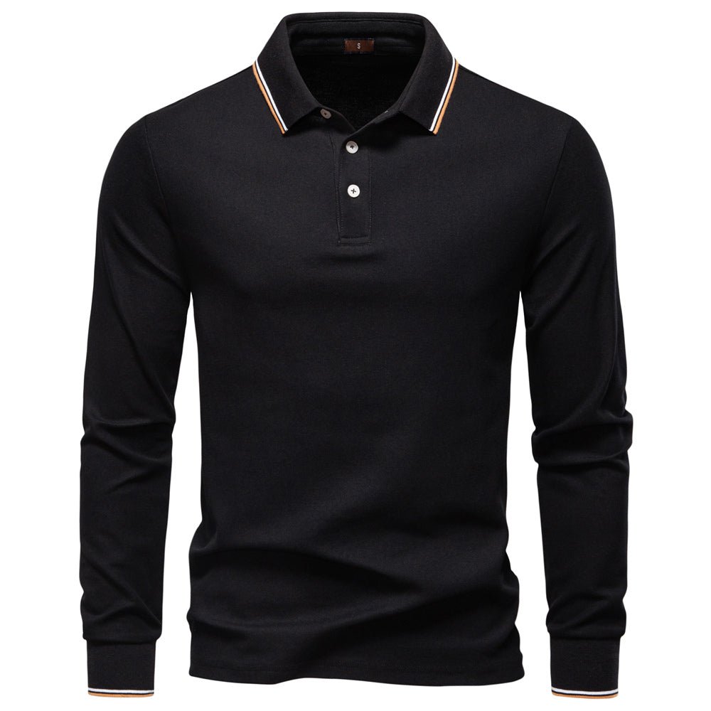 Men Cotton Solid Color Long Sleeve Polo Sweater - Image 5