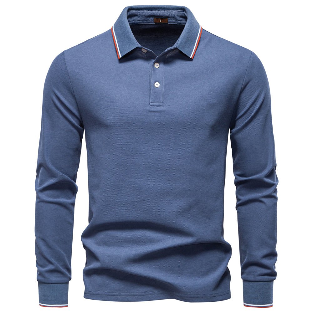 Men Cotton Solid Color Long Sleeve Polo Sweater - Image 2