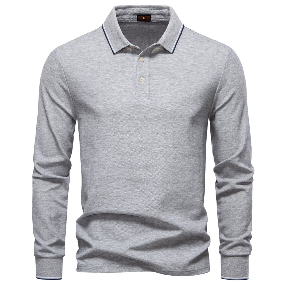 Men Cotton Solid Color Long Sleeve Polo Sweater - Image 3