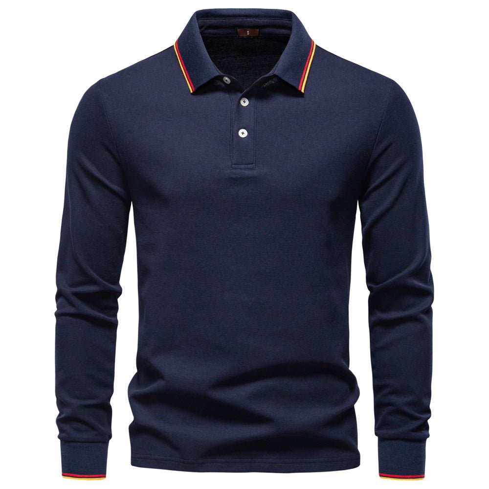 Men Cotton Solid Color Long Sleeve Polo Sweater - Image 6