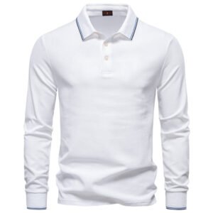 Men Cotton Solid Color Long Sleeve Polo Sweater