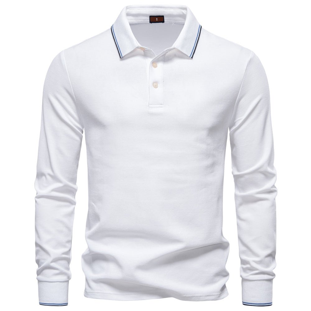 Men Cotton Solid Color Long Sleeve Polo Sweater