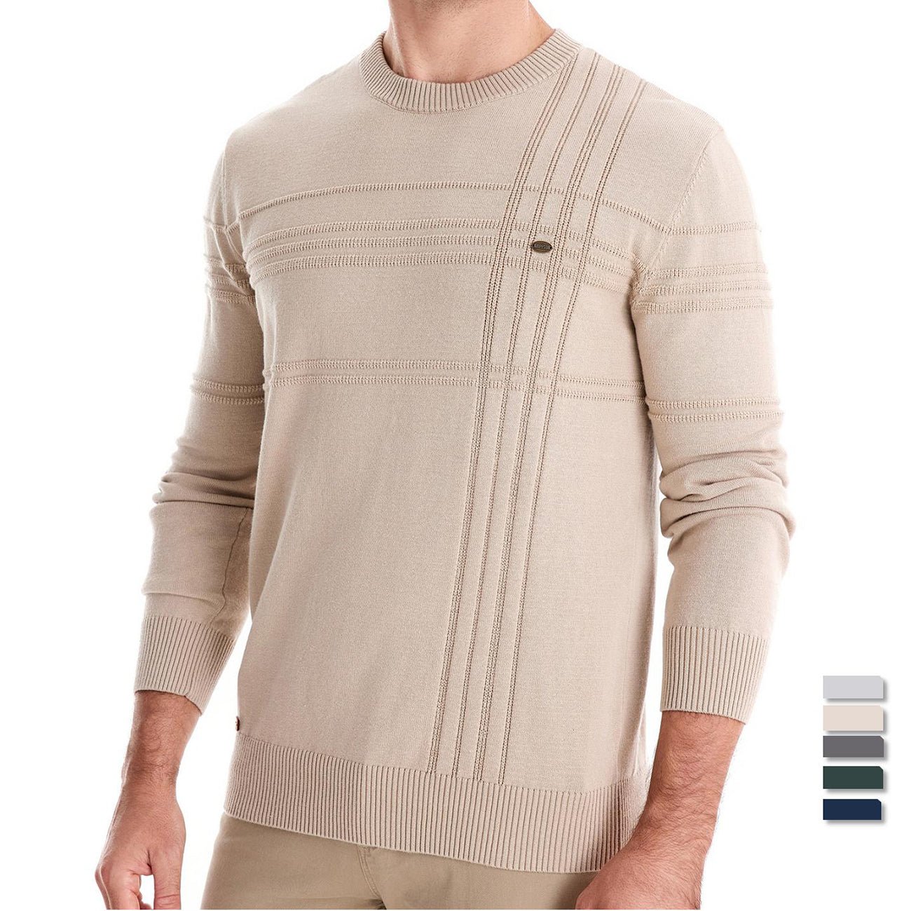 Men Crewneck Pullover Sweater Knitted Cotton Stripped - Image 12