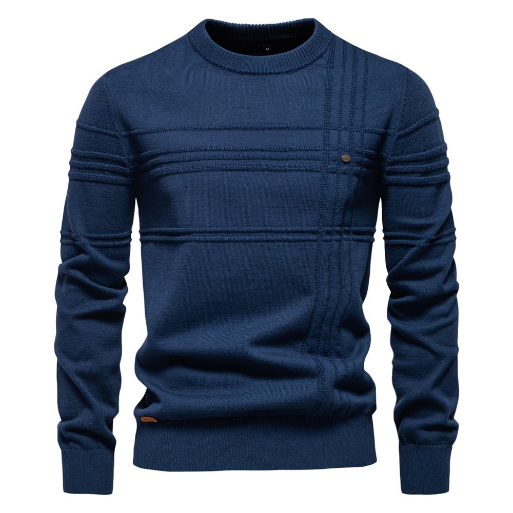 Men Crewneck Pullover Sweater Knitted Cotton Stripped - Image 7