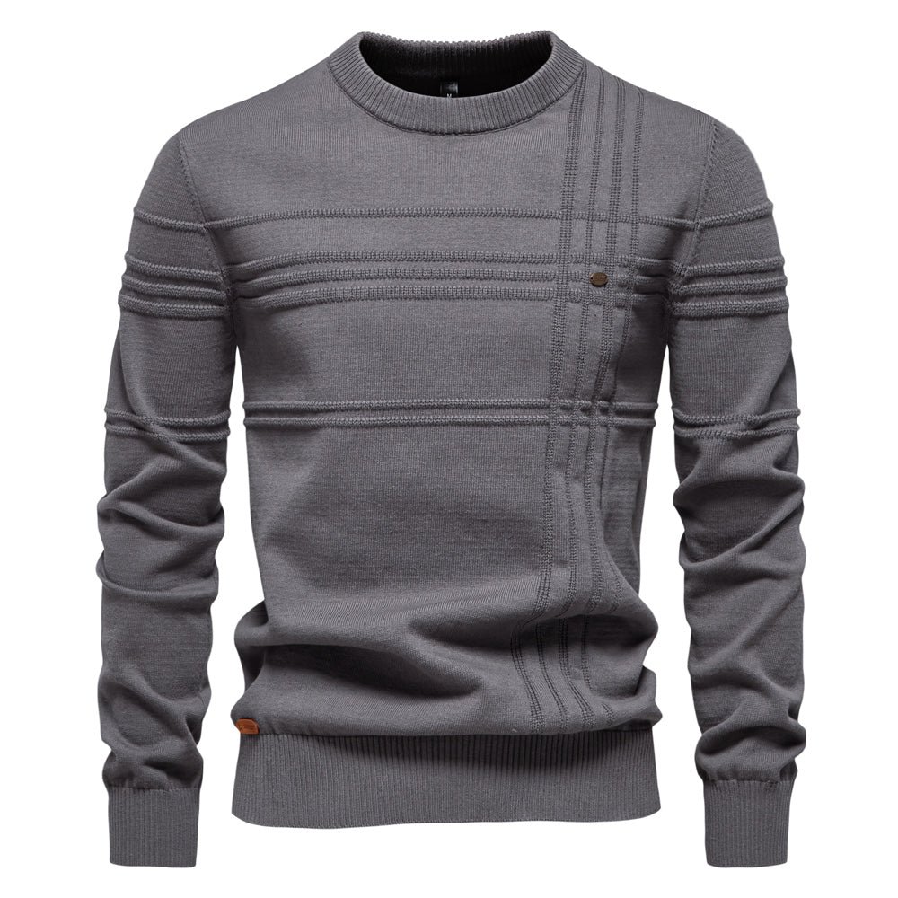 Men Crewneck Pullover Sweater Knitted Cotton Stripped - Image 8