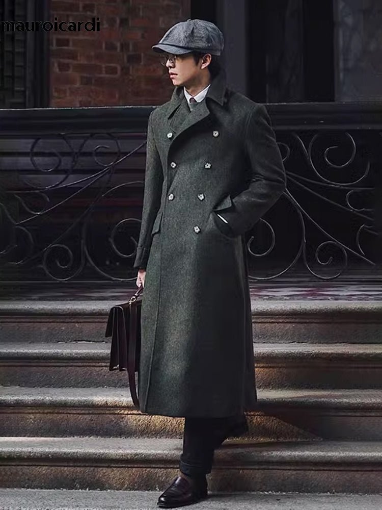 Men Double Breasted Polo Wool Blends Overcoat - Image 5