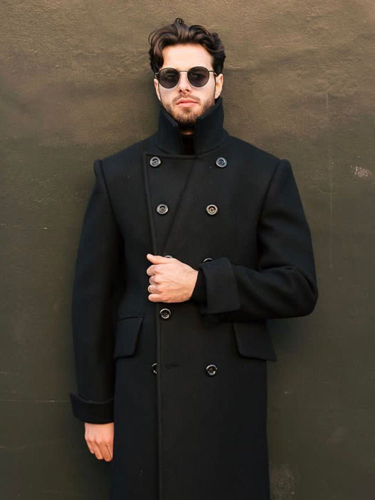 Men Double Breasted Polo Wool Blends Overcoat - Image 7