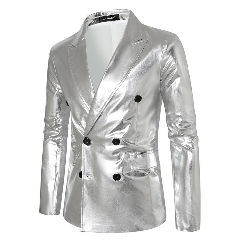Men Double-breasted Thin Suit Gold Jacket - Image 3