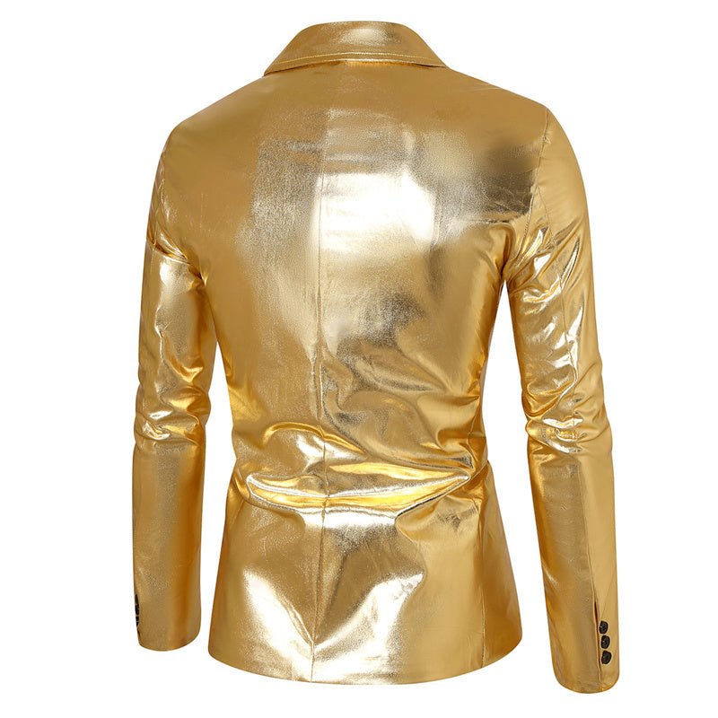 Men Double-breasted Thin Suit Gold Jacket - Image 4