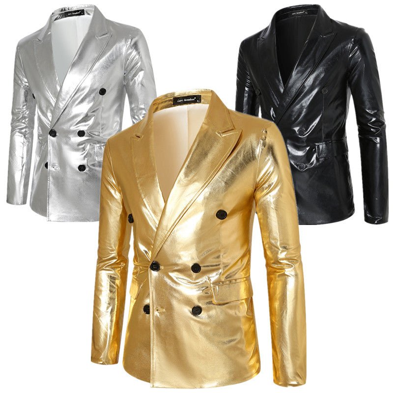 Men Double-breasted Thin Suit Gold Jacket - Image 2