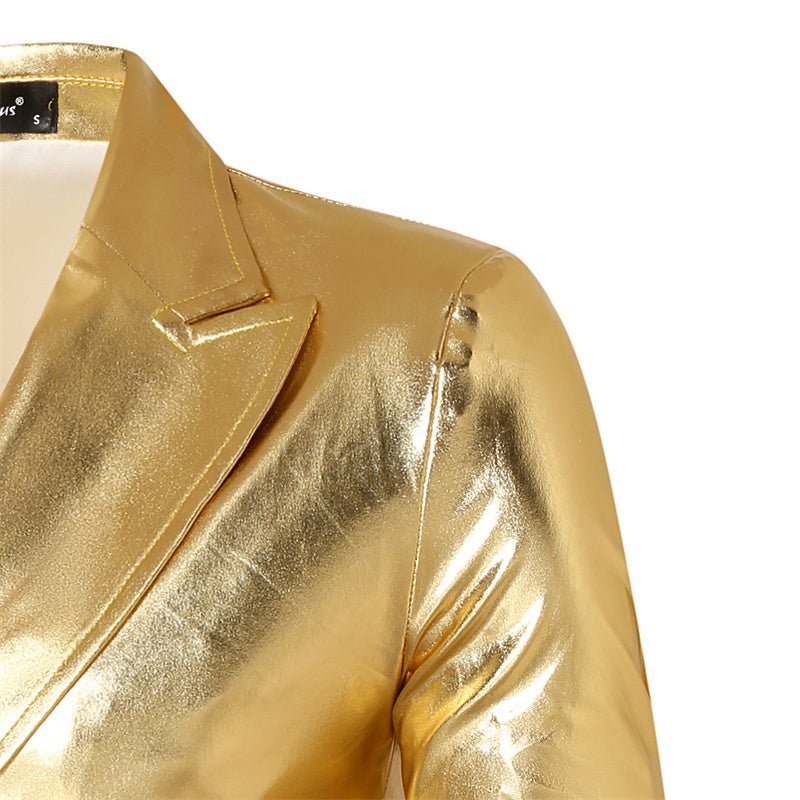Men Double-breasted Thin Suit Gold Jacket - Image 6