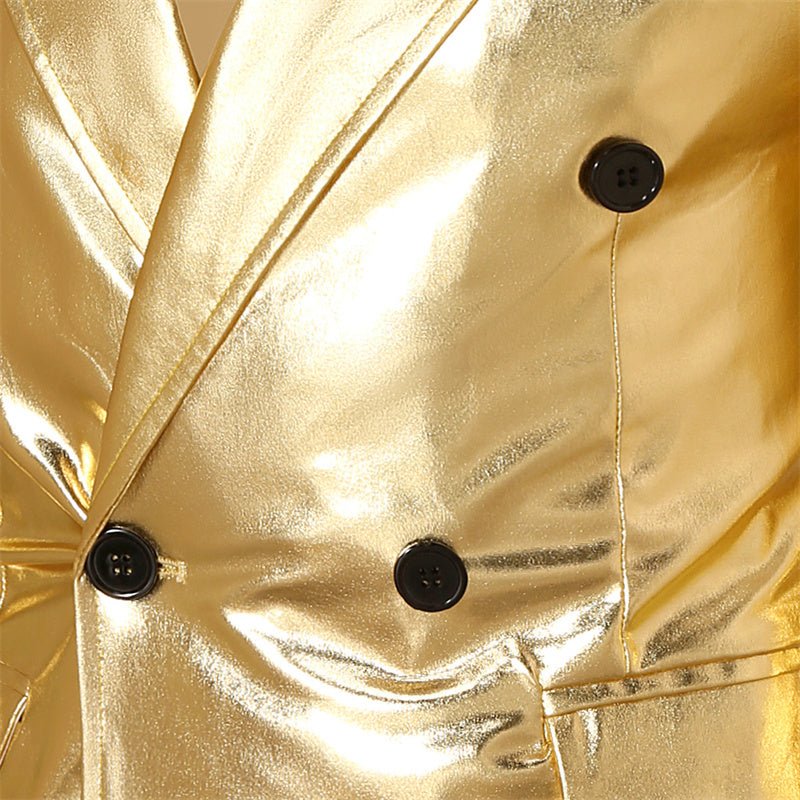 Men Double-breasted Thin Suit Gold Jacket - Image 7