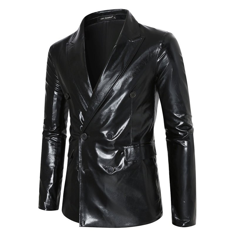 Men Double-breasted Thin Suit Gold Jacket - Image 8